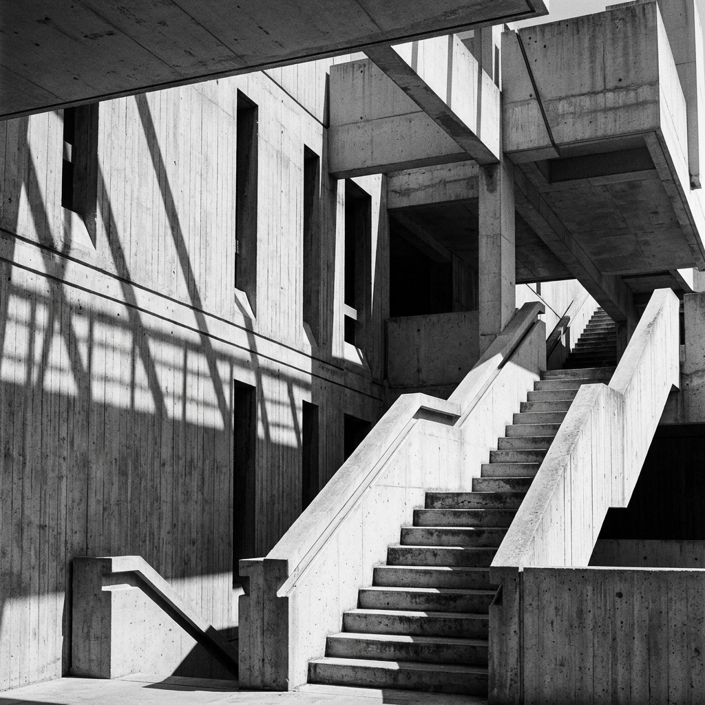 Arquitetura contemporânea em preto e branco destacando ordem e simetria